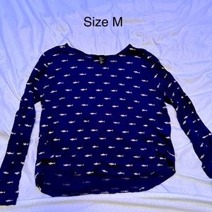 Long sleeve navy shirt from h&m with pink sharks